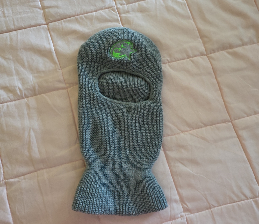 Gray Knit Balaclava with Green Accent - Men's Winter Hat
